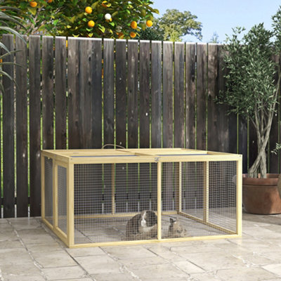 PawHut Rabbit Hutch, Folding Wooden Rabbit Run with Openable Top, Natural