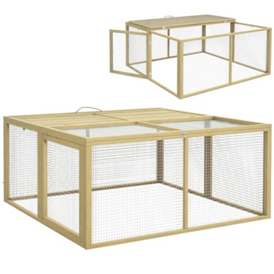 PawHut Rabbit Hutch, Folding Wooden Rabbit Run with Openable Top, Natural