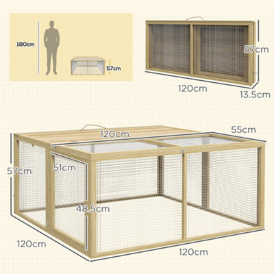 PawHut Rabbit Hutch, Folding Wooden Rabbit Run with Openable Top, Natural