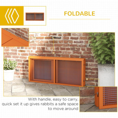 PawHut Rabbit Hutch, Folding Wooden Rabbit Run with Openable Top, Orange