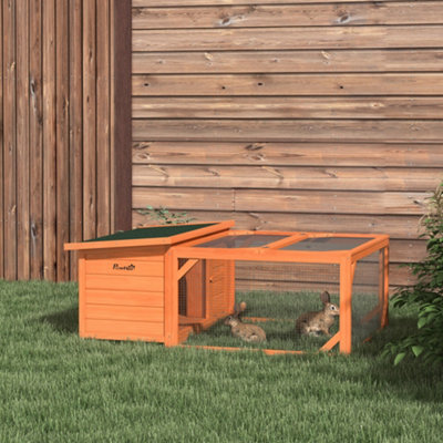 PawHut Rabbit Hutch Guinea Pig House Small Animal Off-ground Ferret Bunny Cage Duck House Hideaway Chinchilla Cage Outdoor Indoor