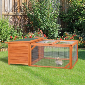 PawHut Rabbit Hutch Guinea Pig House Small Animal Off-ground Ferret Bunny Cage Duck House Hideaway Chinchilla Cage Outdoor Indoor