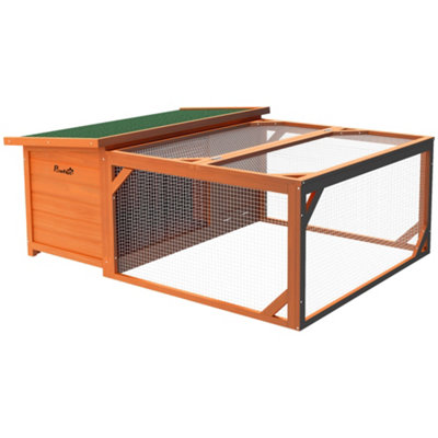 PawHut Rabbit Hutch Guinea Pig House Small Animal Off-ground Ferret Bunny Cage Duck House Hideaway Chinchilla Cage Outdoor Indoor