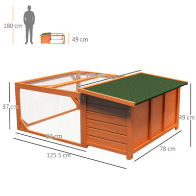 PawHut Rabbit Hutch Guinea Pig House Small Animal Off-ground Ferret Bunny Cage Duck House Hideaway Chinchilla Cage Outdoor Indoor - 3