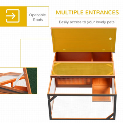 PawHut Rabbit Hutch Guinea Pig House Small Animal Off-ground Ferret Bunny Cage Duck House Hideaway Chinchilla Cage Outdoor Indoor - 7