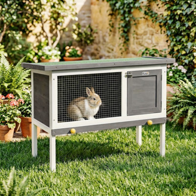 PawHut Rabbit Hutch, Guinea Pig Hutch Outdoor Cage w/ Asphalt Roof, Green