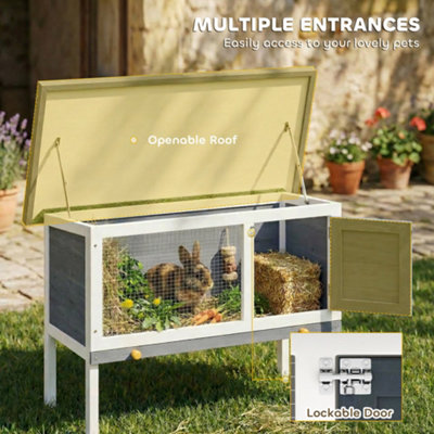 PawHut Rabbit Hutch, Guinea Pig Hutch Outdoor Cage w/ Asphalt Roof, Green