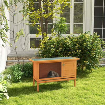 PawHut Rabbit Hutch, Guinea Pig Hutch Outdoor Cage w/ Waterproof Roof ...