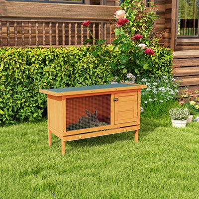 PawHut Rabbit Hutch, Guinea Pig Hutch Outdoor Cage w/ Waterproof Roof ...