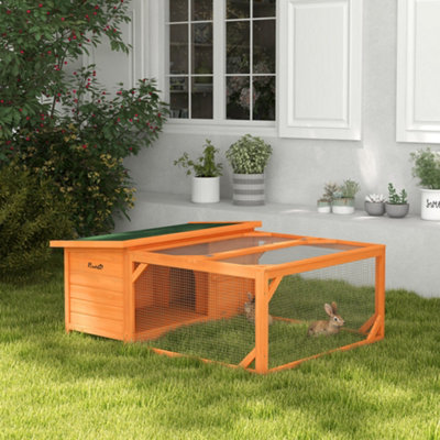 Rabbit Hutch PawHut Outdoor, Wooden Guinea Pig Hutch With Run