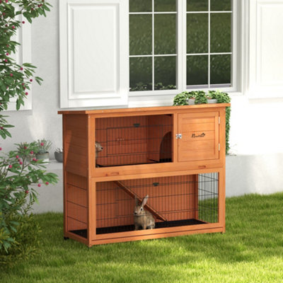 PawHut Rabbit Hutch, Guinea Pig Hutch Outdoor Wooden w/Tray, Orange, 102Hcm Price Comparisons | Compare The Build