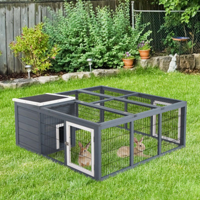 PawHut Rabbit Hutch Guinea Pig Run House Small Animal Bunny Cage Duck ...