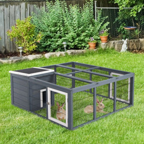 PawHut Rabbit Hutch Guinea Pig Run House Small Animal Bunny Cage Duck House Hideaway Chinchilla Cage Outdoor Indoor