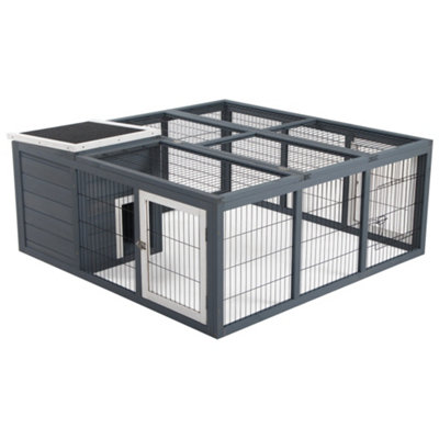 PawHut Rabbit Hutch Guinea Pig Run House Small Animal Bunny Cage Duck House Hideaway Chinchilla Cage Outdoor Indoor