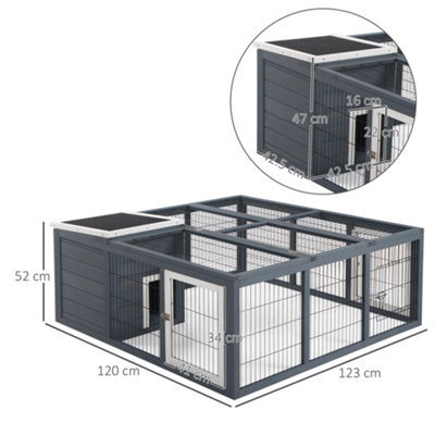 PawHut Rabbit Hutch Guinea Pig Run House Small Animal Bunny Cage Duck House Hideaway Chinchilla Cage Outdoor Indoor - 3