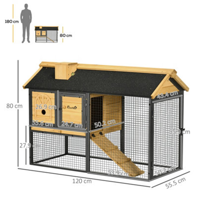 PawHut Rabbit Hutch Outdoor Bunny Cage with Run, Removable Tray, Ramp, Guinea Pig House, 120 x 55.5 x 80 cm