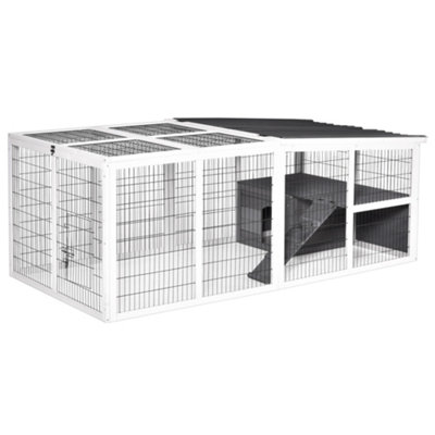 PawHut Rabbit Hutch Outdoor Rabbit Run Wooden Guinea Pig Hutch Indoor Small Animal Cage Bunny House Grey 200L x 100W x 75H cm DIY at B Q