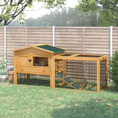 Pawhut Rabbit Hutch Pet House Outdoor Run Design w Water Resistant Paint Ramp Yellow DIY at B Q