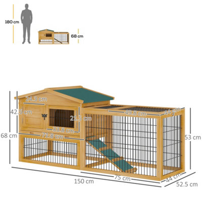 Pawhut Rabbit Hutch Pet House Outdoor Run Design w Water Resistant Paint Ramp Yellow