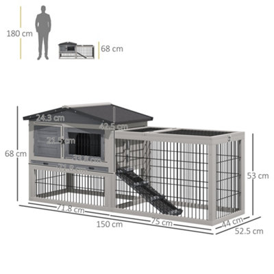 Pawhut Rabbit Hutch Pet House Outdoor Run Design w/ Water-Resistant Paint Ramp