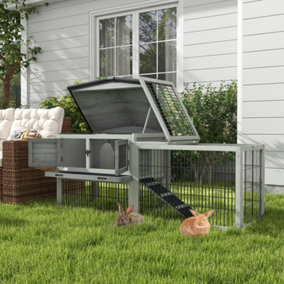 Pawhut Rabbit Hutch Pet House Outdoor Run Design w/ Water-Resistant Paint Ramp