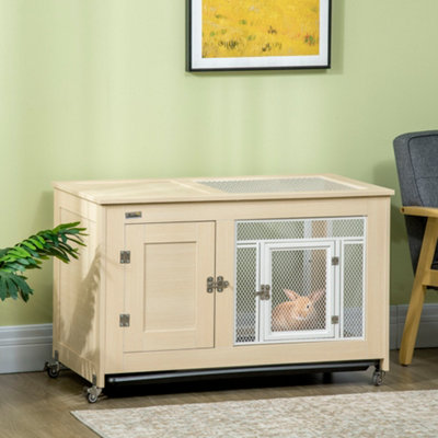PawHut Rabbit Hutch with Wheels, Openable Roof, Removable Tray - Oak Tone Price Comparisons | Compare The Build