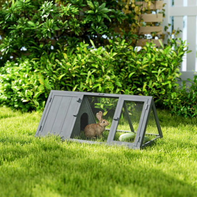 PawHut Rabbit Hutch, Wooden Guinea Pig Hutch with Run and Doors