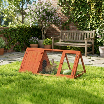 PawHut Rabbit Hutch, Wooden Guinea Pig Hutch with Run and Doors