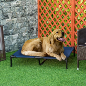 PawHut Raised Dog Bed Cat Elevated Lifted Puppy Pet Elevated Cot Portable Camping Basket-Blue