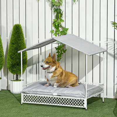 PawHut Raised Dog Bed with Water-Resistant Sun Canopy, Elevated Dog Bed ...