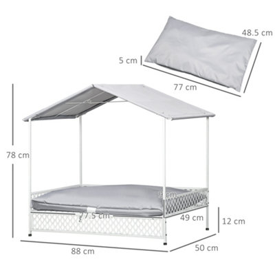 PawHut Raised Dog Bed with Water-Resistant Sun Canopy, Elevated Dog Bed  with Soft Cushion, for Indoor, Outdoor