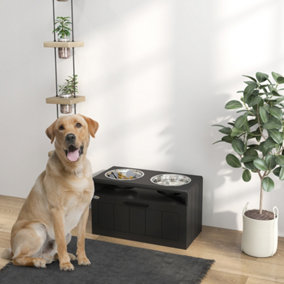 PawHut Raised Dog Bowl, Elevated Dog Bowls with Slow Feeder Mat, Black