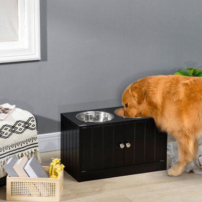 PawHut Raised Dog Bowls for Large Dogs Feeding Station w Stand Storage Black