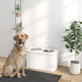 PawHut Raised Dog Bowls with Slow Feeder Mat & Semi-Auto Dispenser Function
