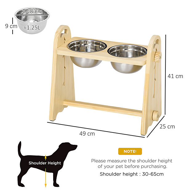 PawHut Elevated Dog Bowls Raised Pet Feeder with 2 Stainless Steel Adjustable