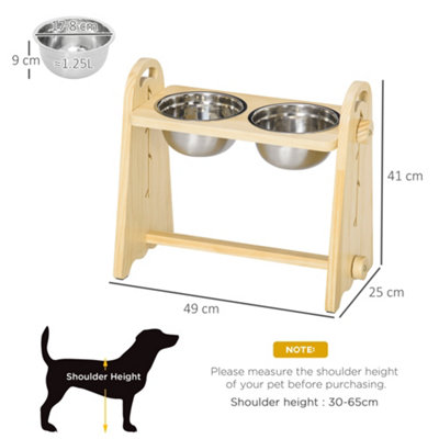 PawHut Elevated Dog Bowls Stand Raised Pet Feeder with 2 Stainless Steel Dog  Food Bowls for Medium Large Dogs, Natural