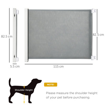 PawHut Retractable Dog Gate Stair Gate Safety Pet Barrier for Home Doorway Room Divider Stair Guard Grey 115L x 82.5H cm