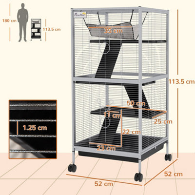 PawHut Rolling Small Animal Cage for Chinchillas Ferrets w/ Ramp Grey