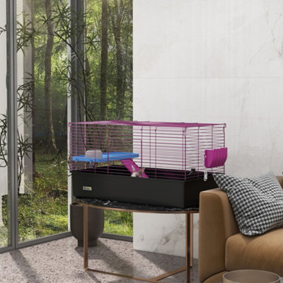 PawHut Small Animal Cage, Rabbit Guinea Pig Hutch, Pet Cage, Black