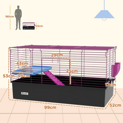 PawHut Small Animal Cage, Rabbit Guinea Pig Hutch, Pet Cage, Black