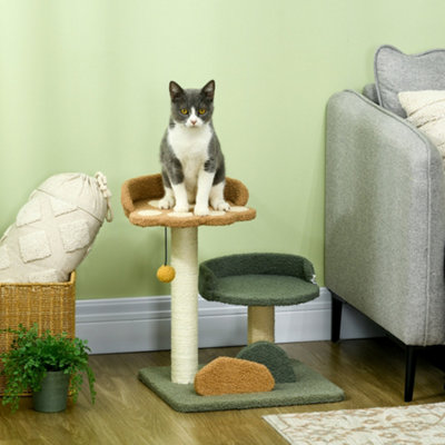 PawHut Small Cat Tree for Indoor Cats Scratching Posts with Two Beds Toy Ball