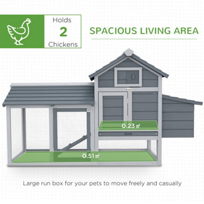PawHut Small Chicken Coop Hen Cage Nesting Box w/ Outdoor Run Grey 150.5x54x87 cm - 6