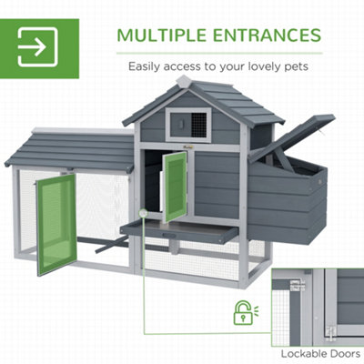 PawHut Small Chicken Coop Hen Cage Nesting Box w/ Outdoor Run Grey 150.5x54x87 cm - 7