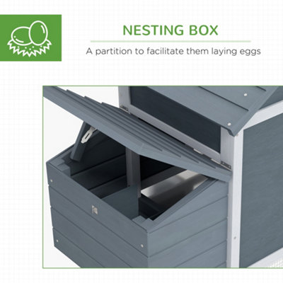 PawHut Small Chicken Coop Hen Cage Nesting Box w/ Outdoor Run Grey 150.5x54x87 cm - 4