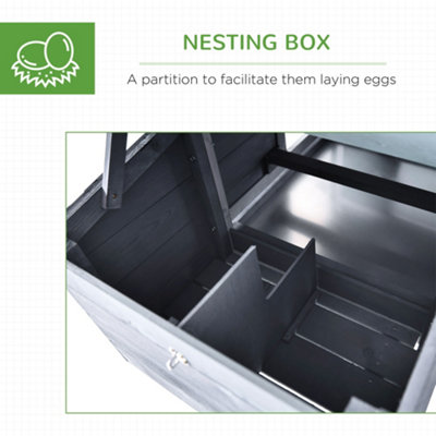 PawHut Small Chicken Coop Hen Cage Nesting Box w/ Outdoor Run Grey 150.5x54x87 cm