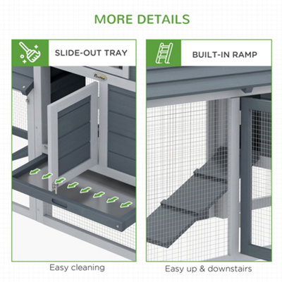 PawHut Small Chicken Coop Hen Cage Nesting Box w/ Outdoor Run Grey 150.5x54x87 cm - 5