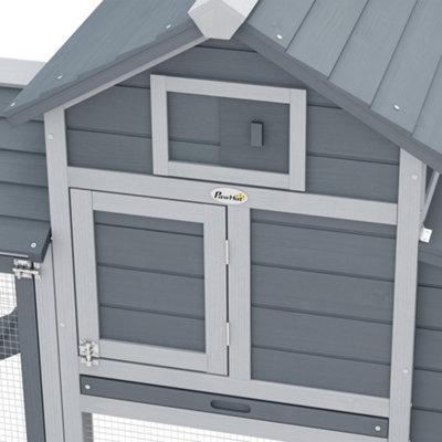 PawHut Small Chicken Coop Hen Cage Nesting Box w/ Outdoor Run Grey 150.5x54x87 cm - 8