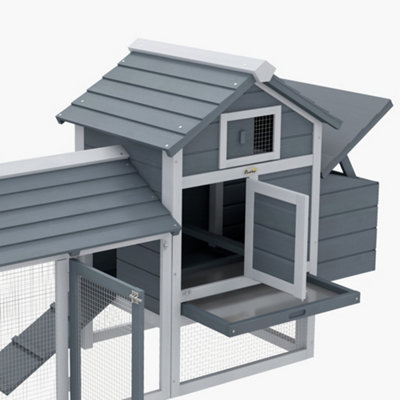 PawHut Small Chicken Coop Hen Cage Nesting Box w/ Outdoor Run Grey 150.5x54x87 cm - 9