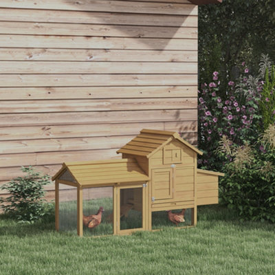 PawHut Small Chicken Coop Hen Cage Nesting Box w/ Outdoor Run Natural 150.5x54x87 cm