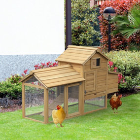 PawHut Small Chicken Coop Hen Cage Nesting Box w/ Outdoor Run Natural 150.5x54x87 cm